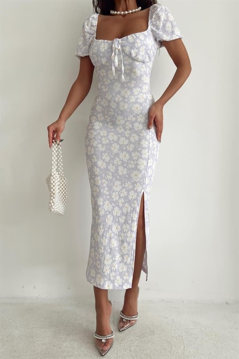 Violetta Yırtmaçlı Elbise Lila