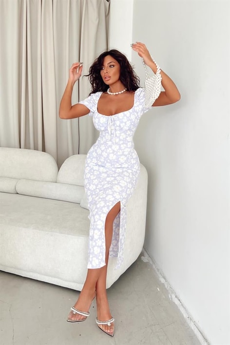 Violetta Yırtmaçlı Elbise Lila