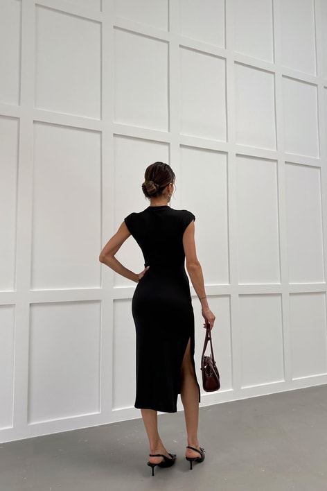 Yandan Bağlamalı Kolsuz Elbise Siyah