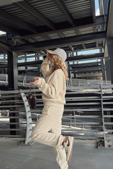 Beli Lastikli Relax Eşofman Altı Bej Melanj