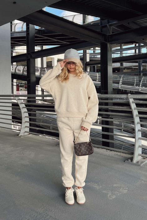 Beli Lastikli Relax Eşofman Altı Bej Melanj