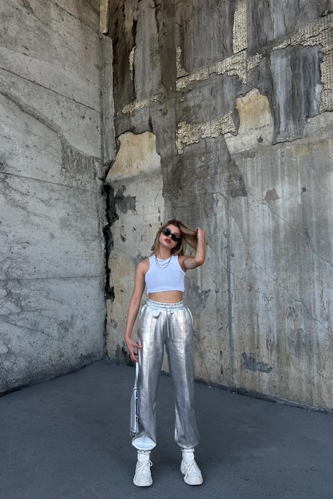 Dikiş Detay Jogger Silver Eşofman Gümüş