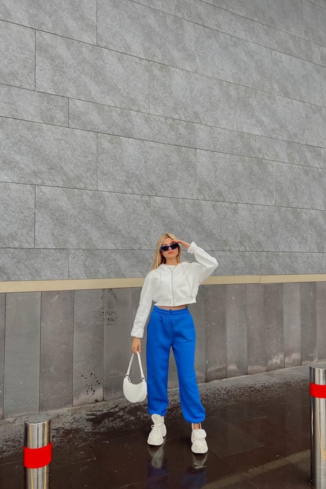 Elastik Belli Jogger Eşofman Altı Saks Mavisi