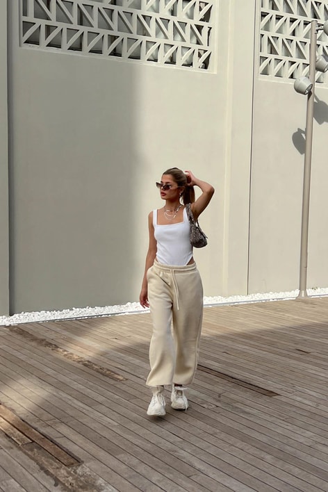 Elastik Belli Jogger Eşofman Altı Krem