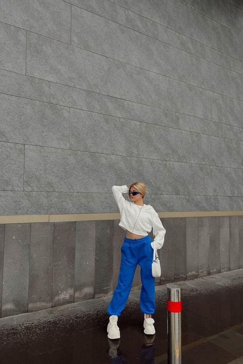 Elastik Belli Jogger Eşofman Altı Saks Mavisi