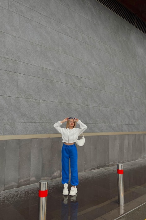 Elastik Belli Jogger Eşofman Altı Saks Mavisi