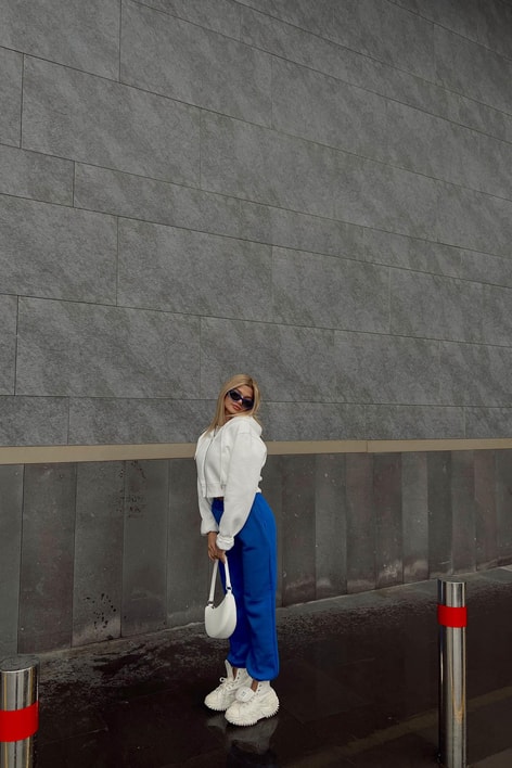 Elastik Belli Jogger Eşofman Altı Saks Mavisi