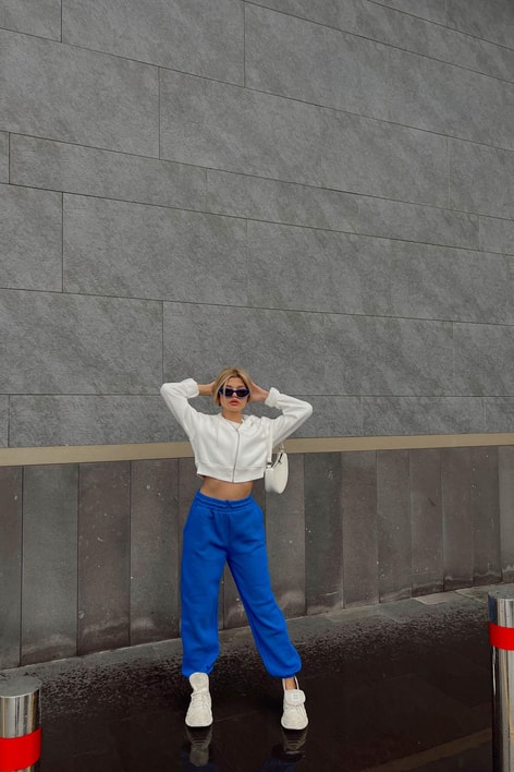 Elastik Belli Jogger Eşofman Altı Saks Mavisi