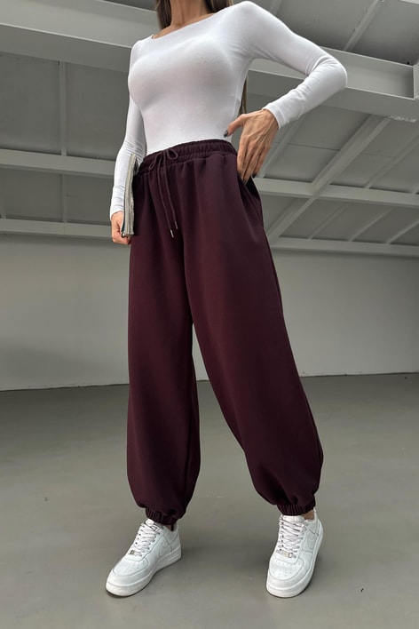 Jogger Şardonlu Eşofman Altı Mürdüm