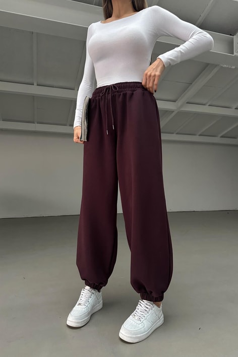 Jogger Şardonlu Eşofman Altı Mürdüm