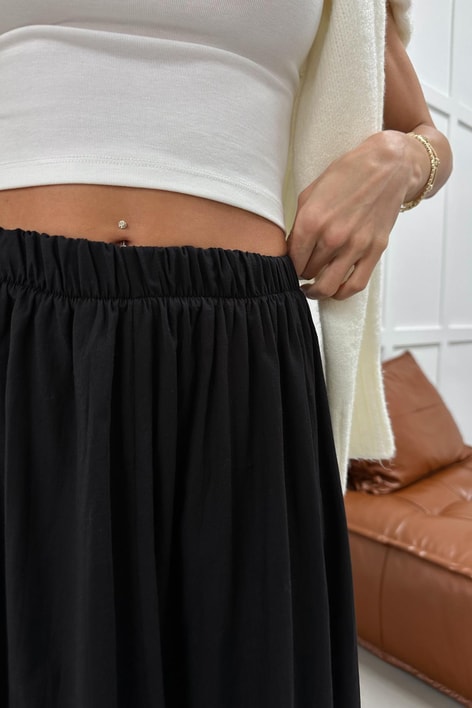 Astarlı Beli Lastik  Etek Siyah