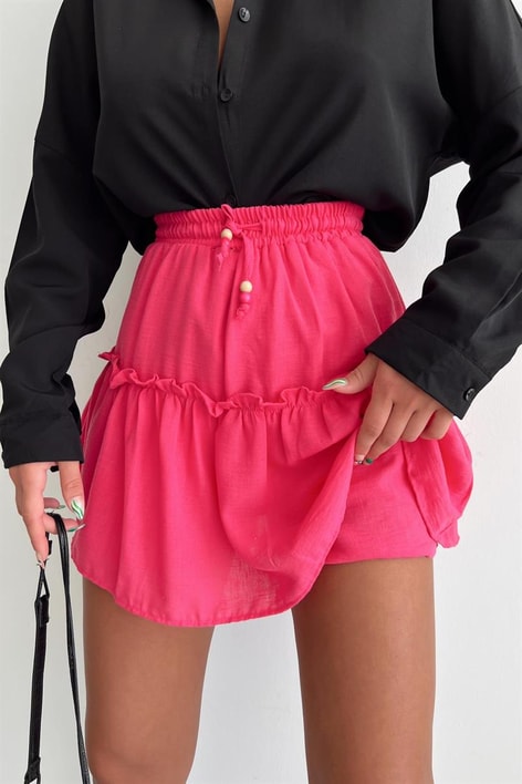 Bel Gipeli Volan Etek Fuşya