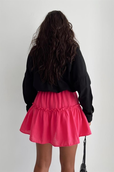Bel Gipeli Volan Etek Fuşya