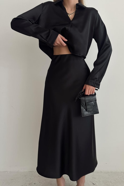 Bilek Boy Saten Etek Siyah