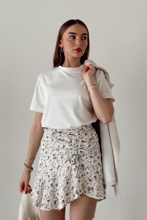 Büzgülü Mini Çıtır Etek Ekru