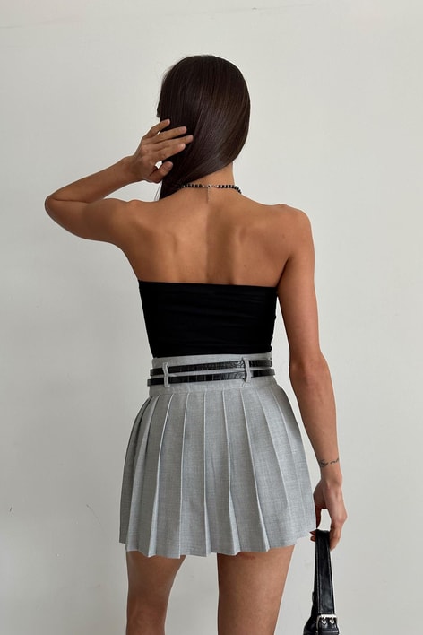 Çift Kemerli Etek Gri