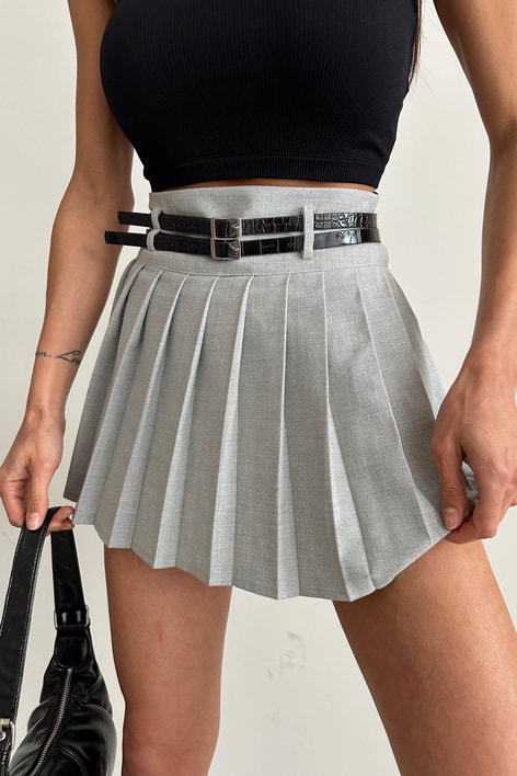 Çift Kemerli Etek Gri