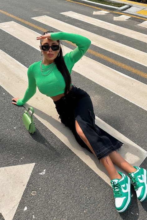 Çok Cepli Denim Etek Siyah