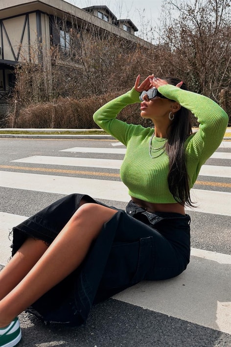 Çok Cepli Denim Etek Siyah