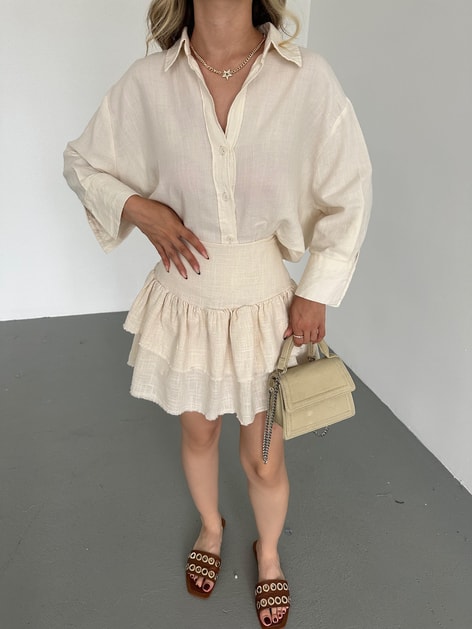 Fırfırlı Şort Etek Taş