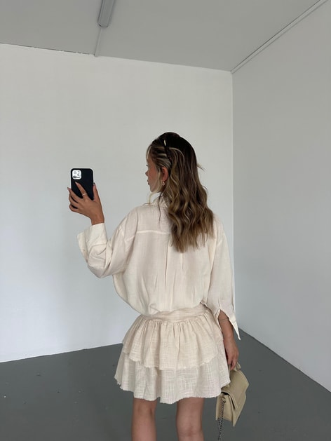 Fırfırlı Şort Etek Taş