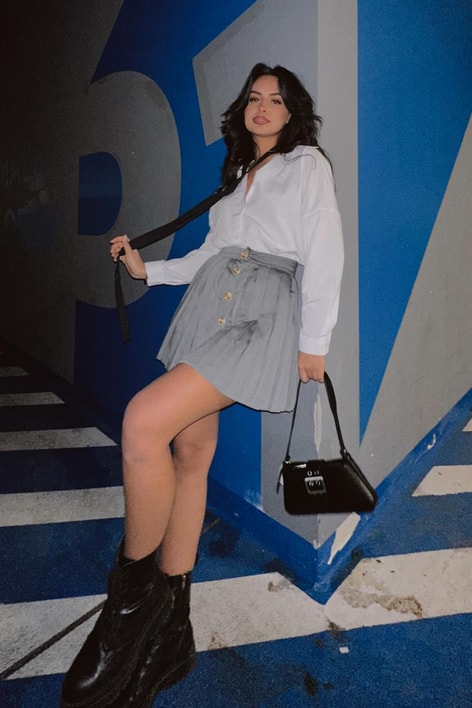 Gold Düğme Pileli Etek Gri