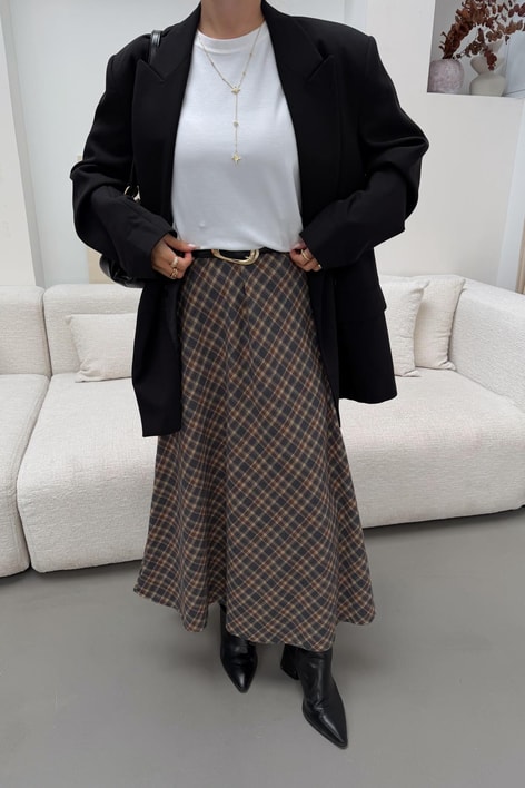Kareli Pamuk Etek İndigo
