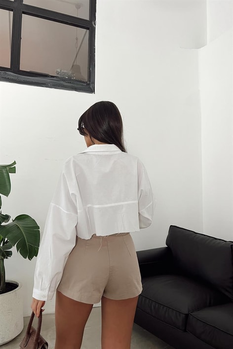 Kemer Detay Şortlu Pileli Etek Bej