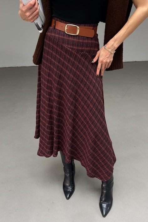 Kemerli Asimetrik Etek Bordo