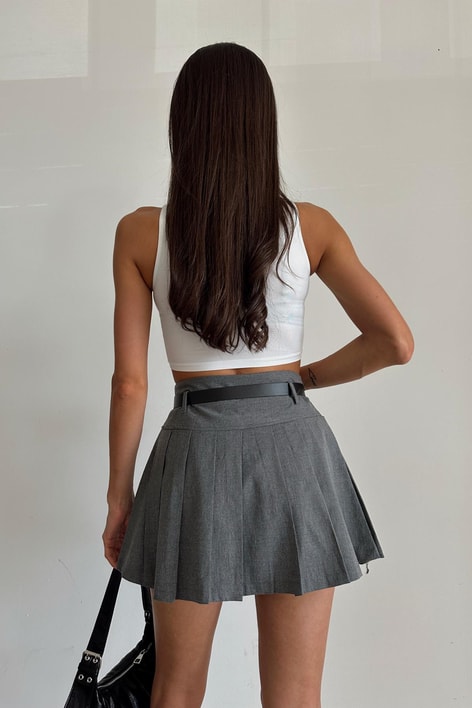 Kemerli Pilise Etek Gri