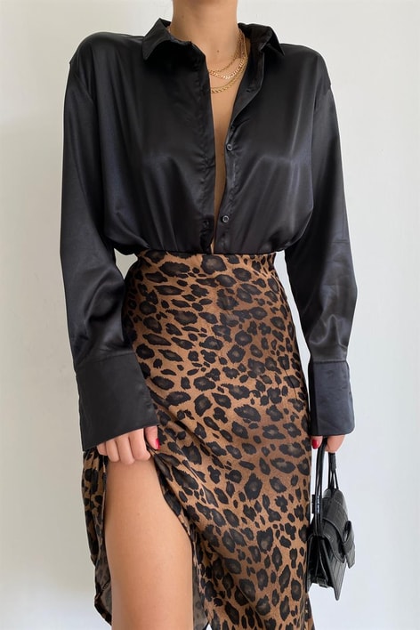 Leopar Desen Etek Kahverengi