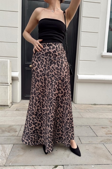 Leopar Saten Etek Kahve