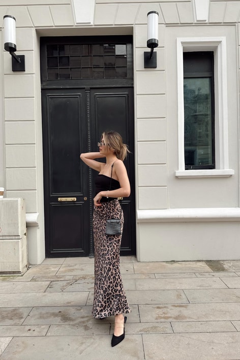 Leopar Saten Etek Kahve