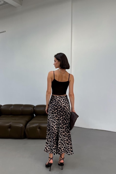 Leopar Saten Verev Etek Leopar Desen