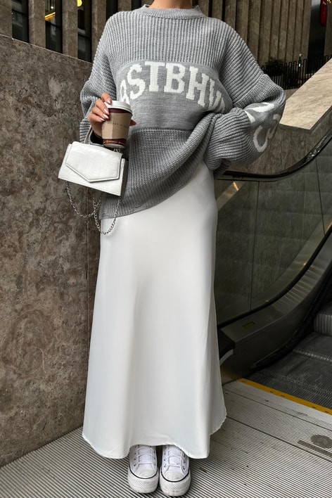 Maxi Saten Etek Beyaz