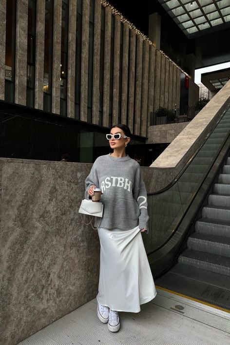 Maxi Saten Etek Beyaz