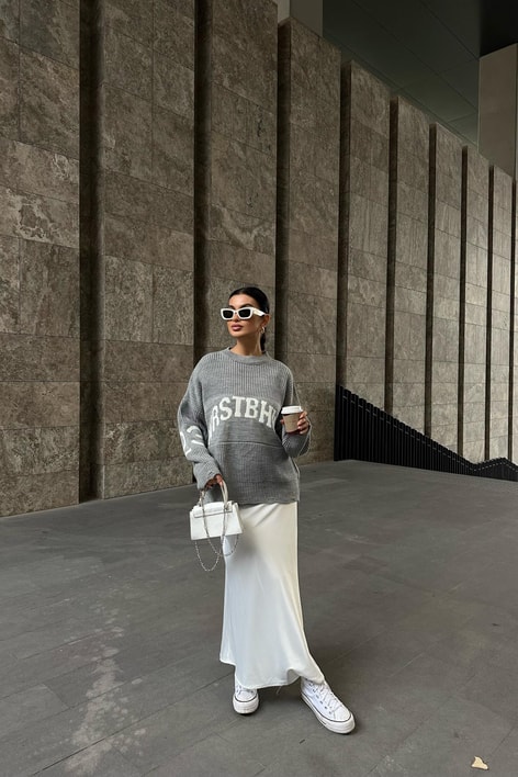 Maxi Saten Etek Beyaz