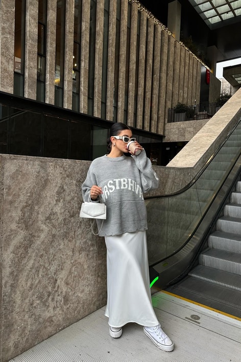 Maxi Saten Etek Beyaz