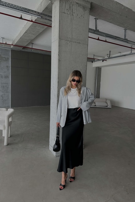 Maxi Saten Etek Siyah