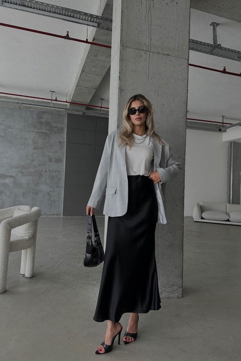 Maxi Saten Etek Siyah
