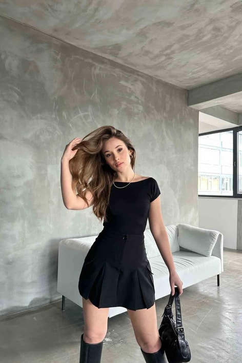 Mini Kargo Şortlu Etek Siyah