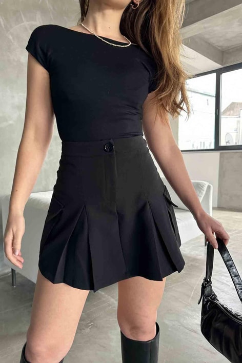 Mini Kargo Şortlu Etek Siyah