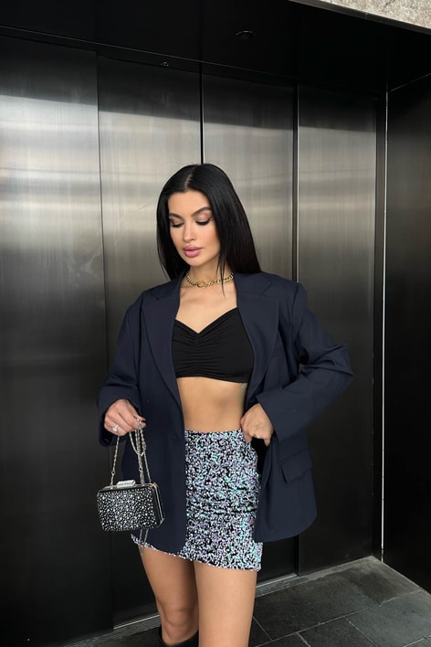 Payetli Mini Etek Lila