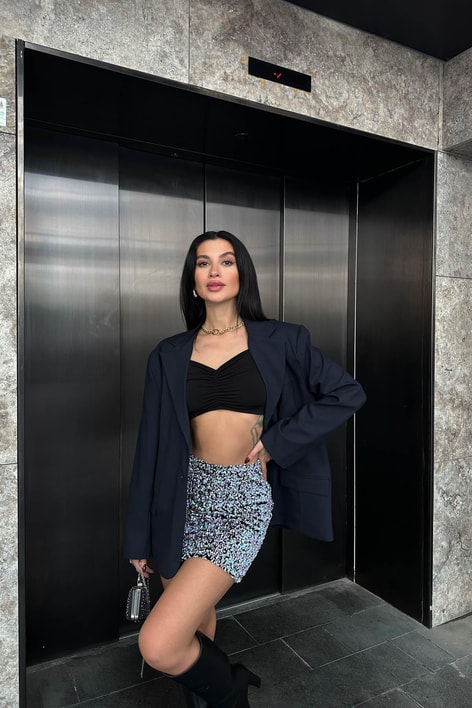 Payetli Mini Etek Lila