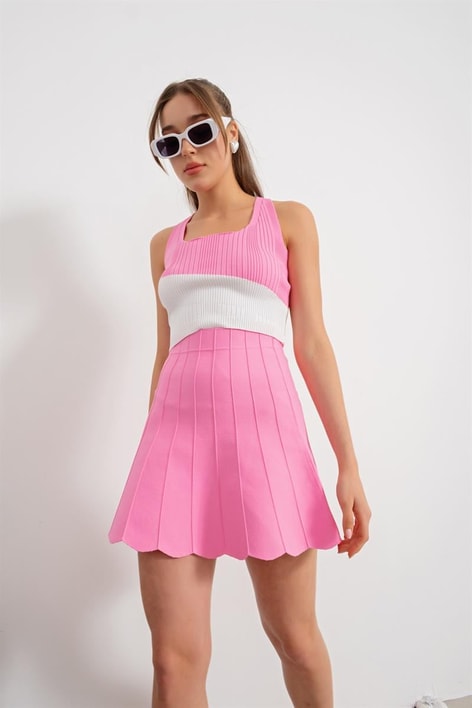 Pileli Mini Etek Pembe