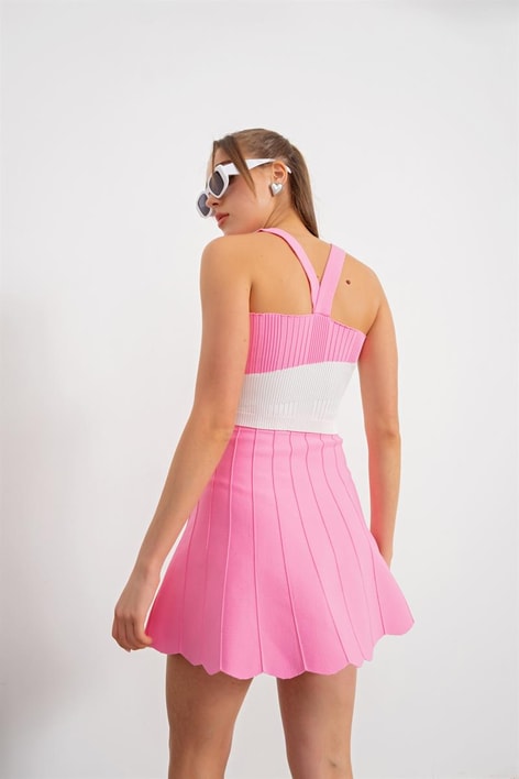 Pileli Mini Etek Pembe