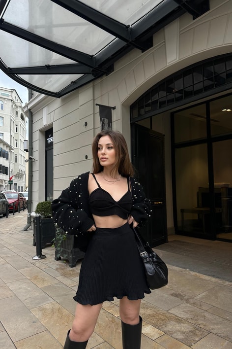 Pilise Şortlu Etek Siyah