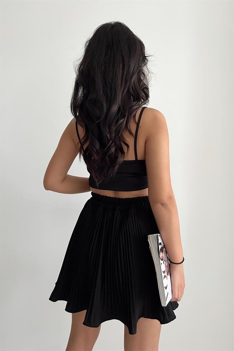 Piliseli Mini Etek Siyah