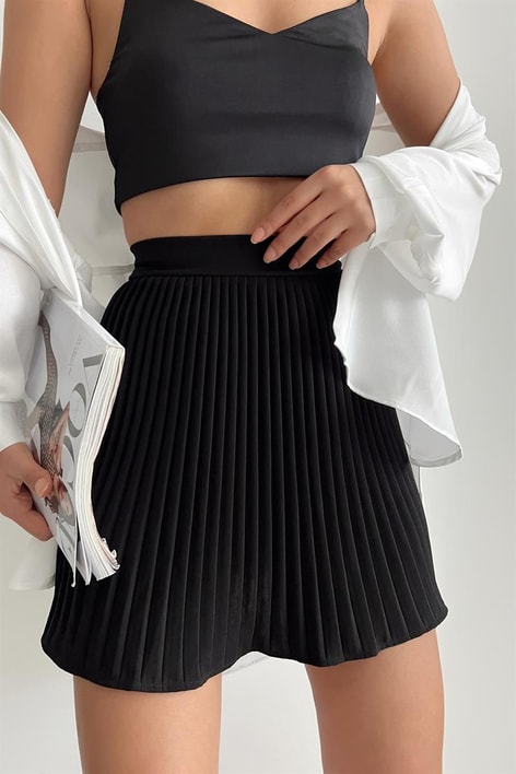 Piliseli Mini Etek Siyah