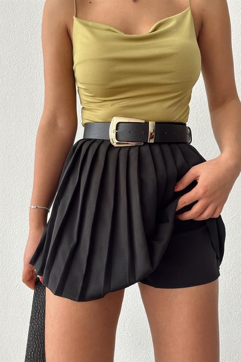 Piliseli Şortlu Mini Etek Siyah